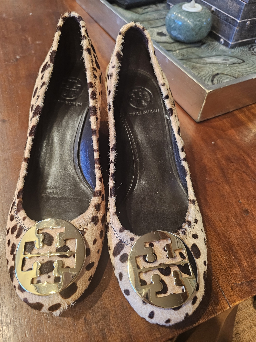 Tory Burch Leopard Print Tan/Black REAL LEATHER 3' HEEL